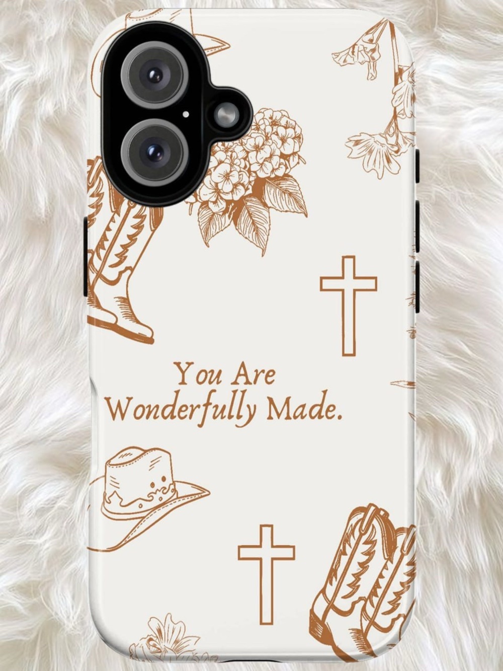 White & Tan 'You Are Wonderfully Made' Floral Cross Phone Case - Picture 2 of 2